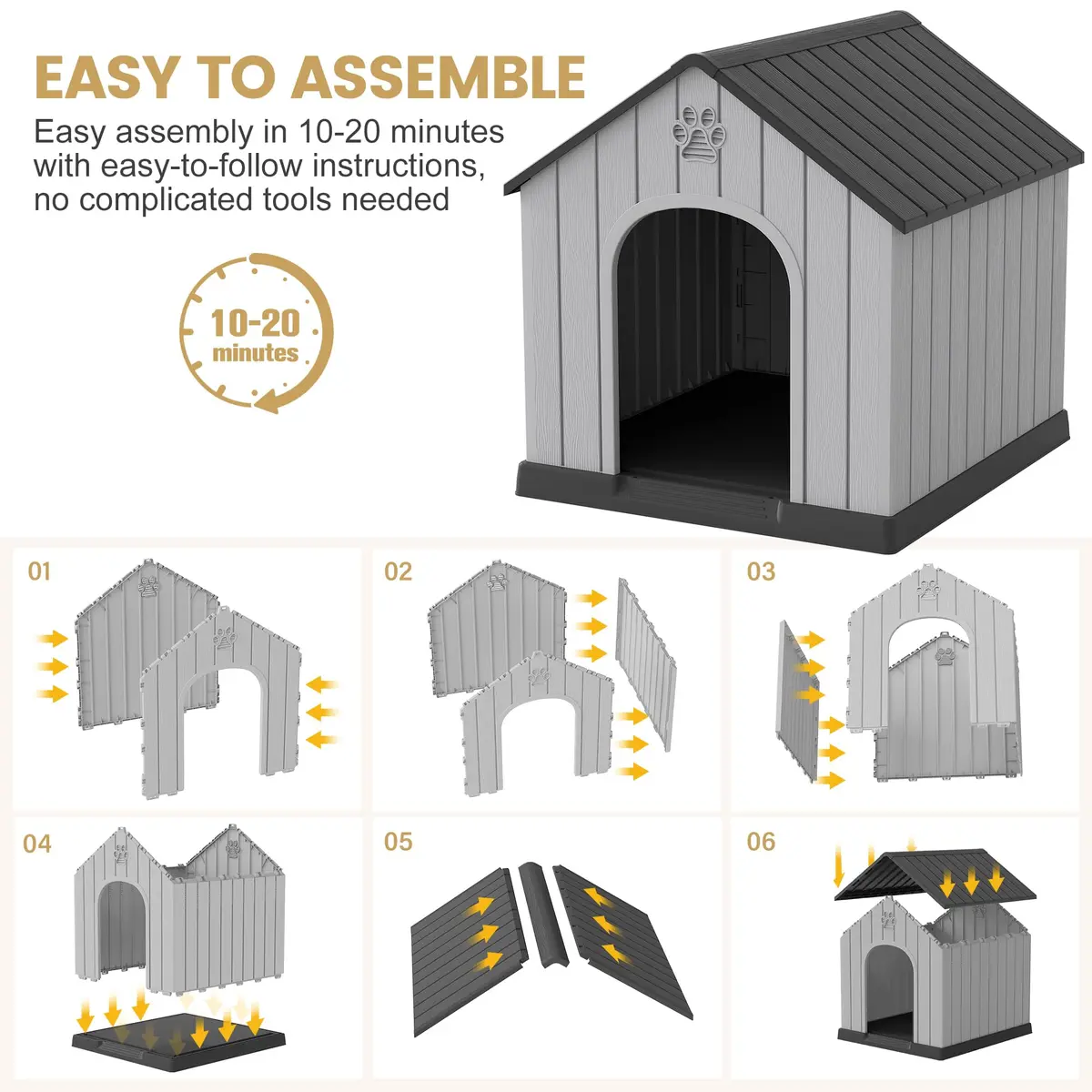 Fancyango Large Dog House Outdoor Indoor Waterproof with Air Vents Elevated Floor | Durable Plastic Shelter (Sky Blue, 38.2''L×36''W×37''H) - view 5