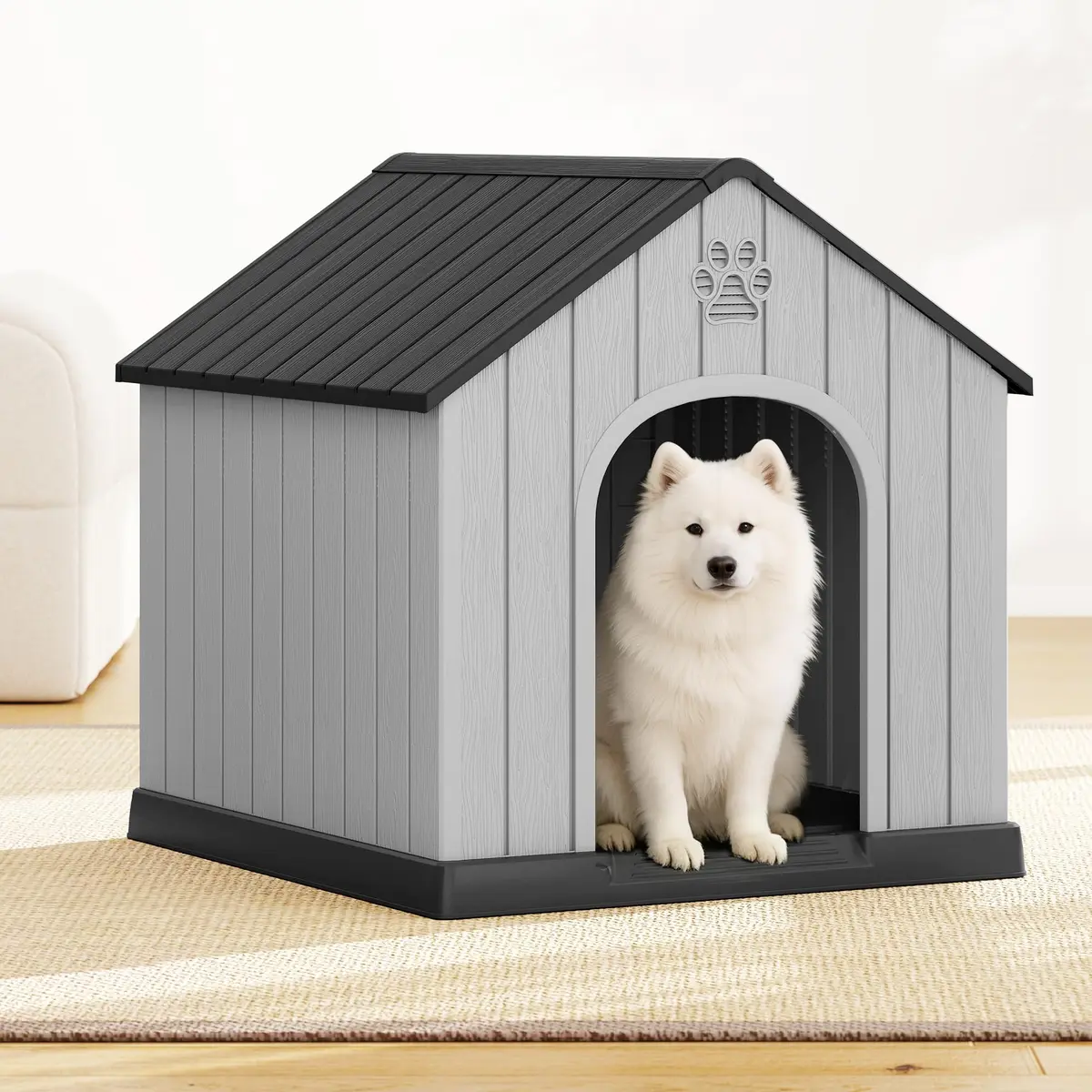 Fancyango Large Dog House Outdoor Indoor Waterproof with Air Vents Elevated Floor | Durable Plastic Shelter (Sky Blue, 38.2''L×36''W×37''H) - view 8