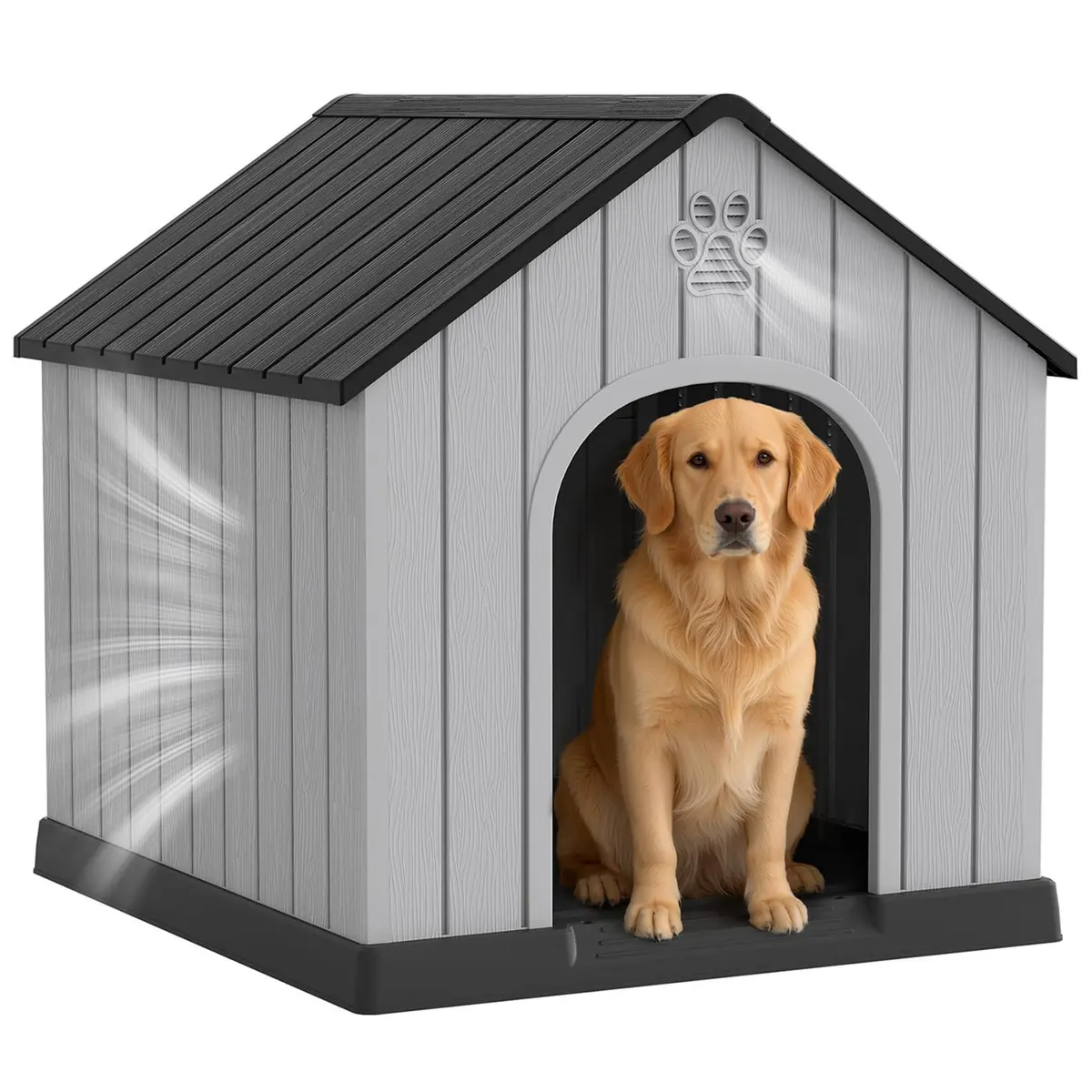 Fancyango Large Dog House Outdoor Indoor Waterproof with Air Vents Elevated Floor | Durable Plastic Shelter (Sky Blue, 38.2''L×36''W×37''H) - view 2