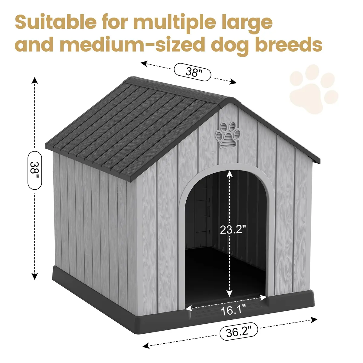 Fancyango Large Dog House Outdoor Indoor Waterproof with Air Vents Elevated Floor | Durable Plastic Shelter (Sky Blue, 38.2''L×36''W×37''H) - view 3