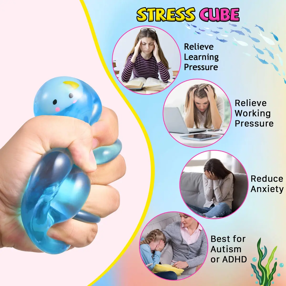 Meijoy Stress Cube Fidget Toy with Glow-in-the-Dark Mochi | 5.5 cm (2.17 inch) - view 4