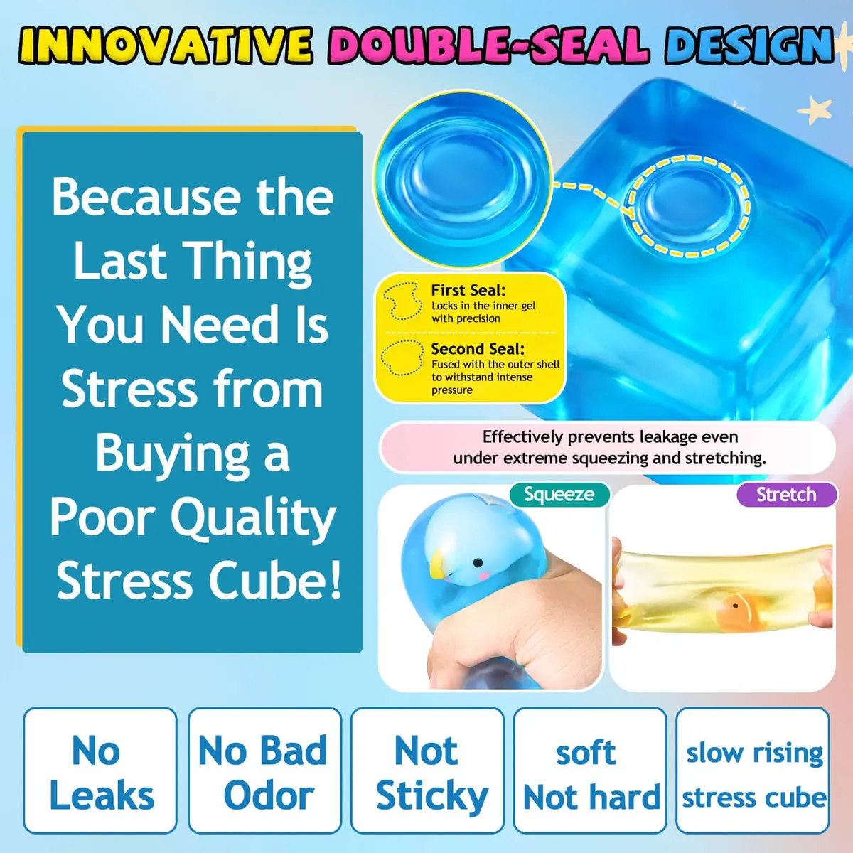 Meijoy Stress Cube Fidget Toy with Glow-in-the-Dark Mochi | 5.5 cm (2.17 inch) - view 5