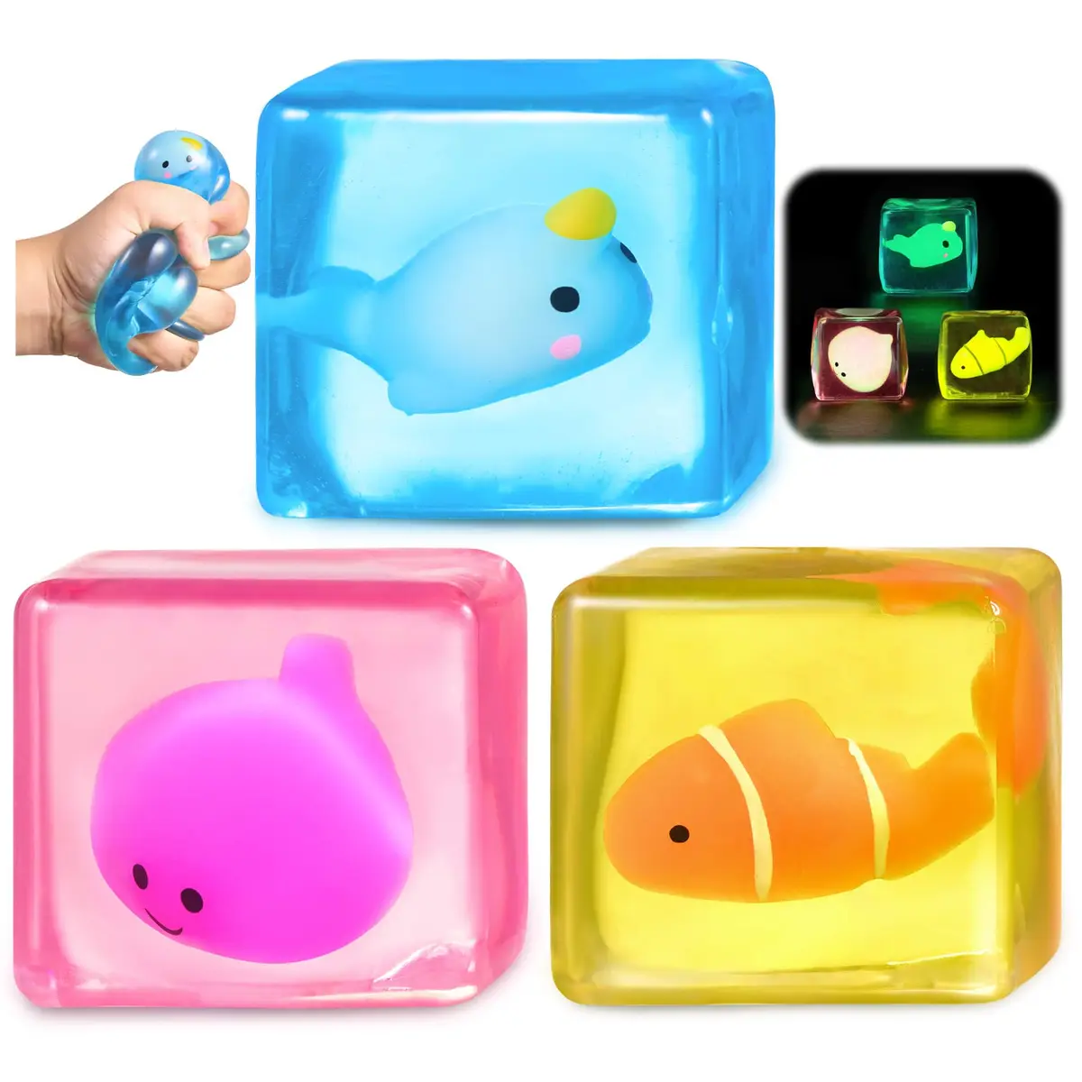 Meijoy Stress Cube Fidget Toy with Glow-in-the-Dark Mochi | 5.5 cm (2.17 inch) - main product image