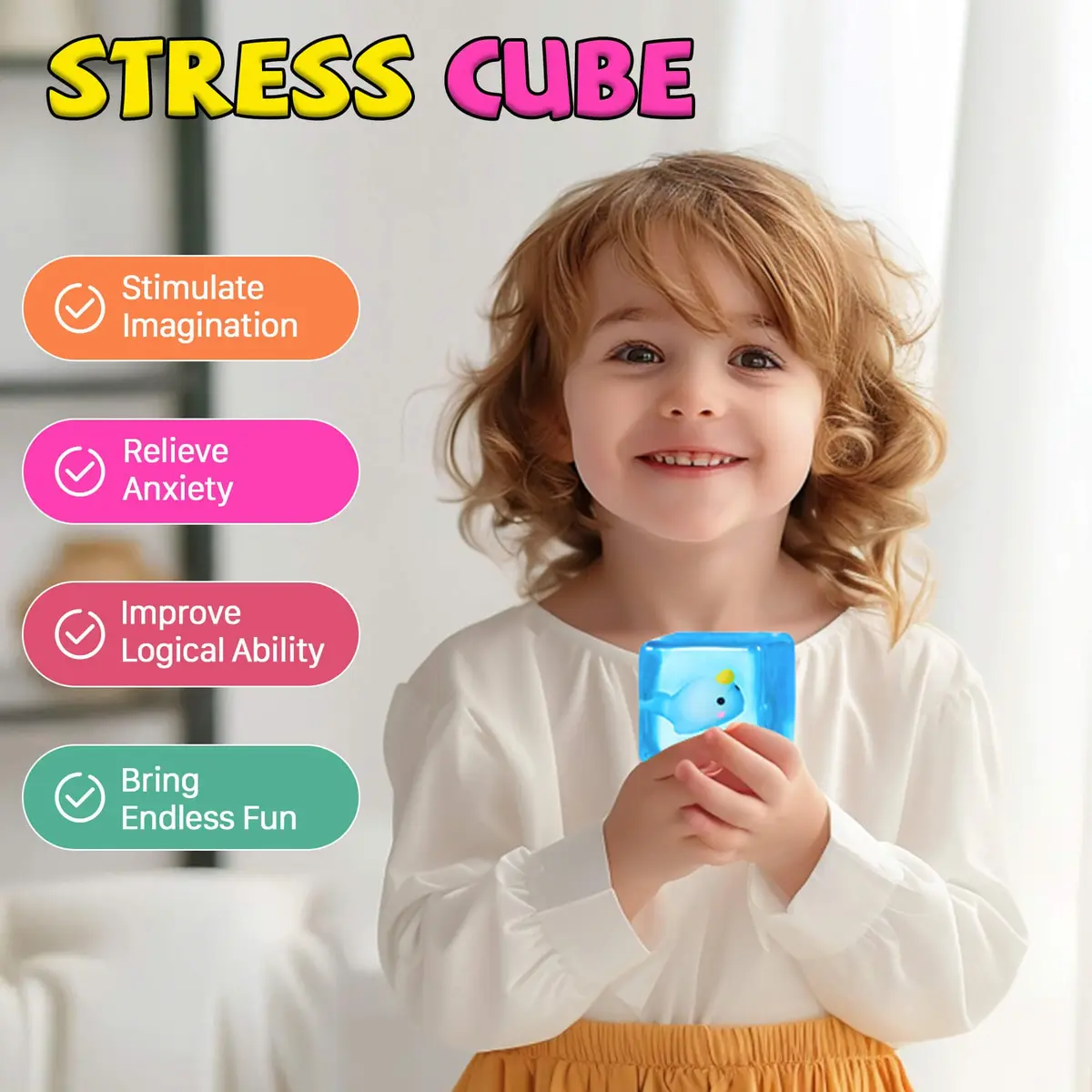 Meijoy Stress Cube Fidget Toy with Glow-in-the-Dark Mochi | 5.5 cm (2.17 inch) - view 7