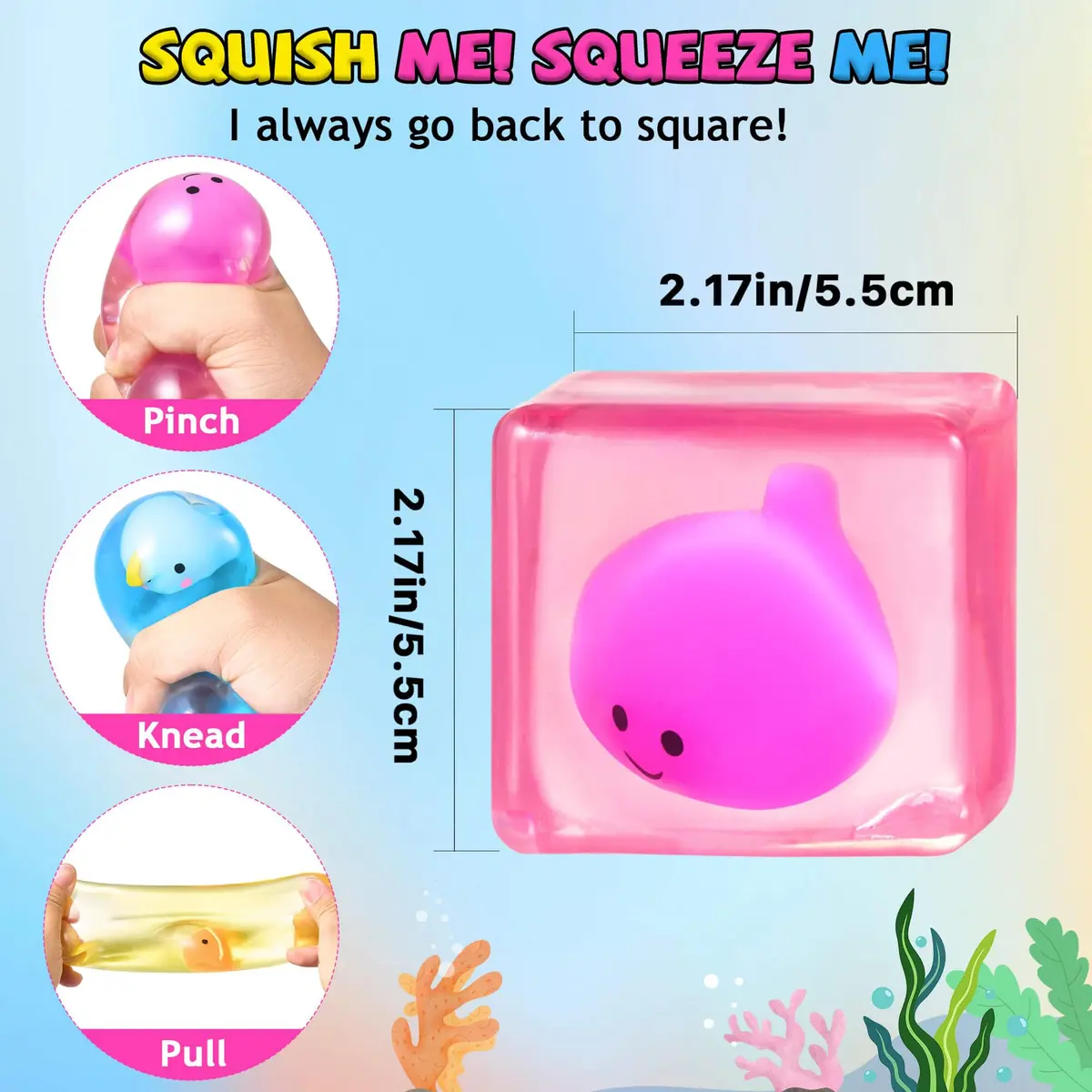 Meijoy Stress Cube Fidget Toy with Glow-in-the-Dark Mochi | 5.5 cm (2.17 inch) - view 2