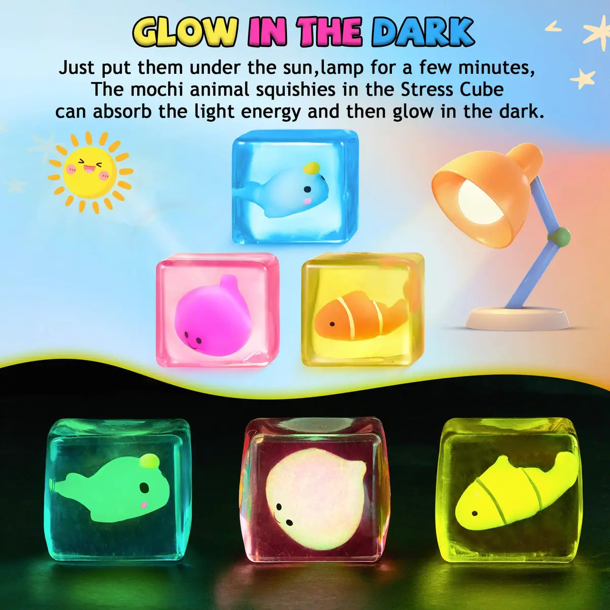 Meijoy Stress Cube Fidget Toy with Glow-in-the-Dark Mochi | 5.5 cm (2.17 inch) - view 3