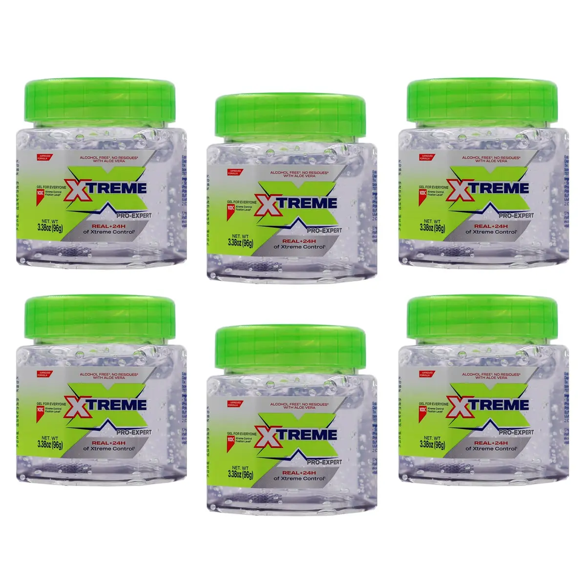 Xtreme Pro-Expert Hair Styling Gel - Clear, 24-Hour Hold, 6 Pack, 3.38 oz | Dependable Control & Shine - main product image