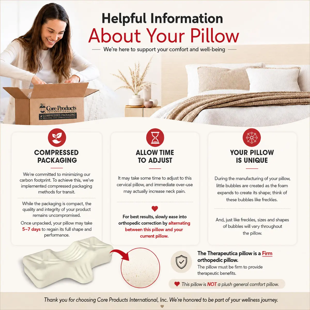 Therapeutica Ergonomic Cervical Pillow for Neck Pain Relief | Firm Molded Foam Support for Back & Side Sleepers - view 9