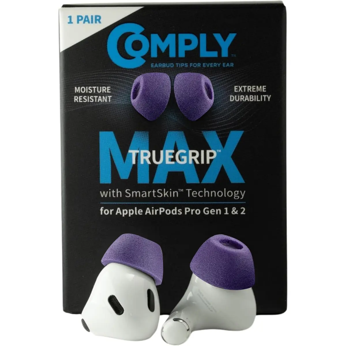 Comply TrueGrip MAX Premium Memory Foam Replacement Ear Tips for AirPods Pro 1 & 2, Small Purple (2 Pairs) | Superior Noise Isolation & All-Day Comfort - main product image