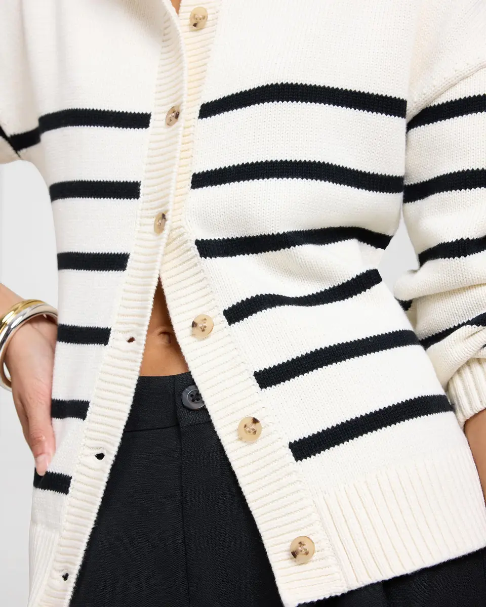 Onia Cotton Fitted Cardigan Off White/Black | Classic Women’s Sweater - view 2