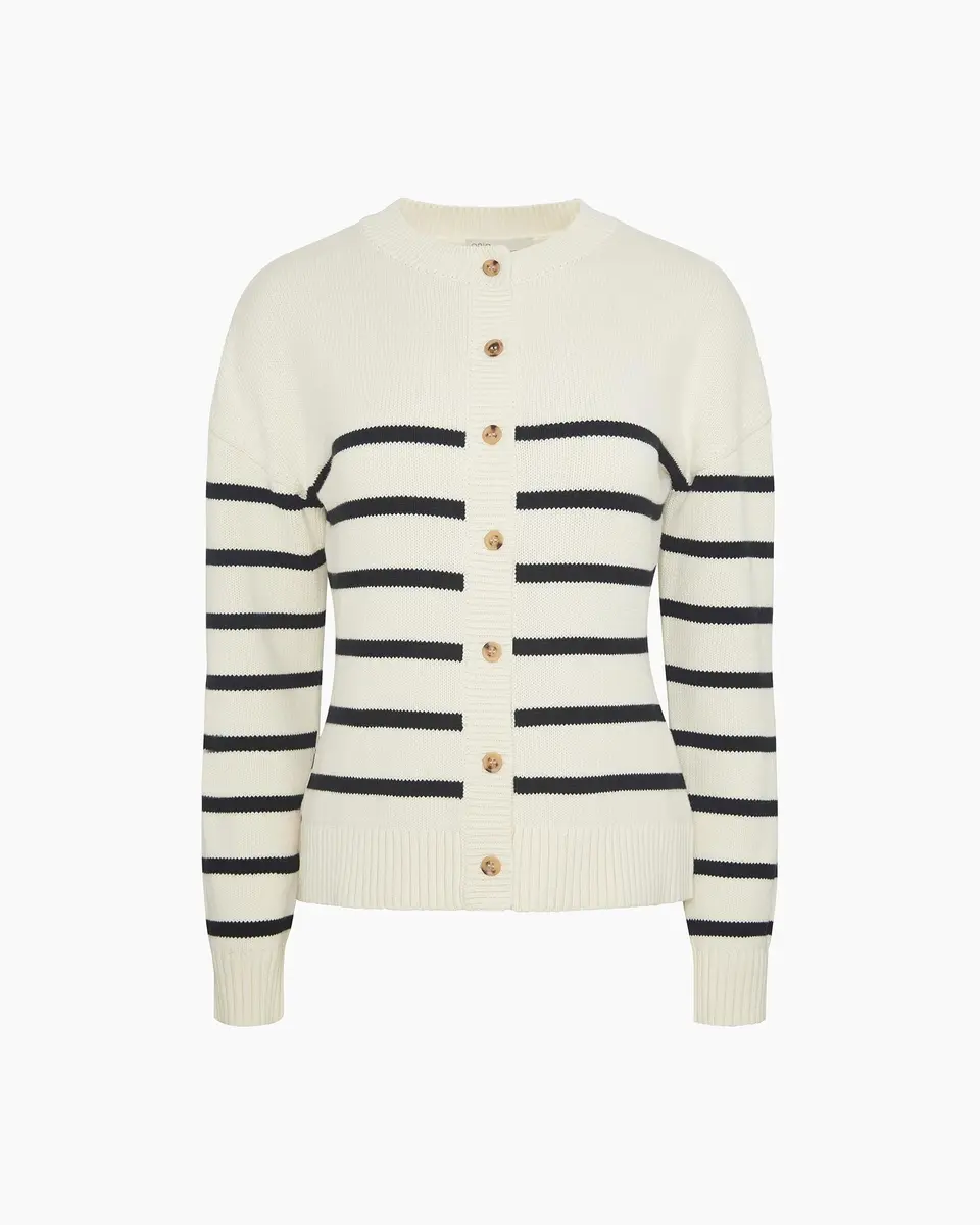 Onia Cotton Fitted Cardigan Off White/Black | Classic Women’s Sweater - view 3