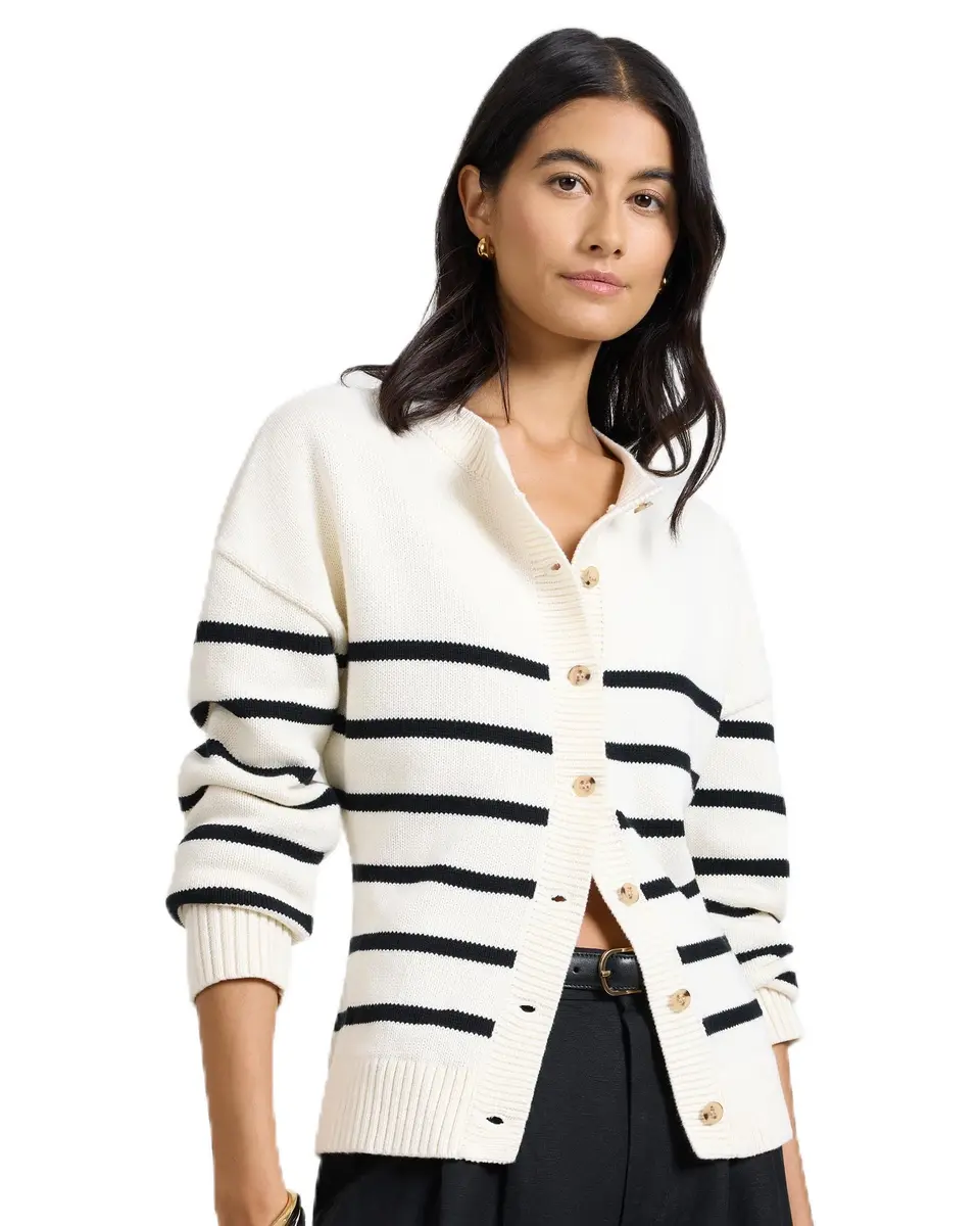Onia Women's Cotton Fitted Cardigan Off White/Black | Classic Fitted Style for Women - main product image