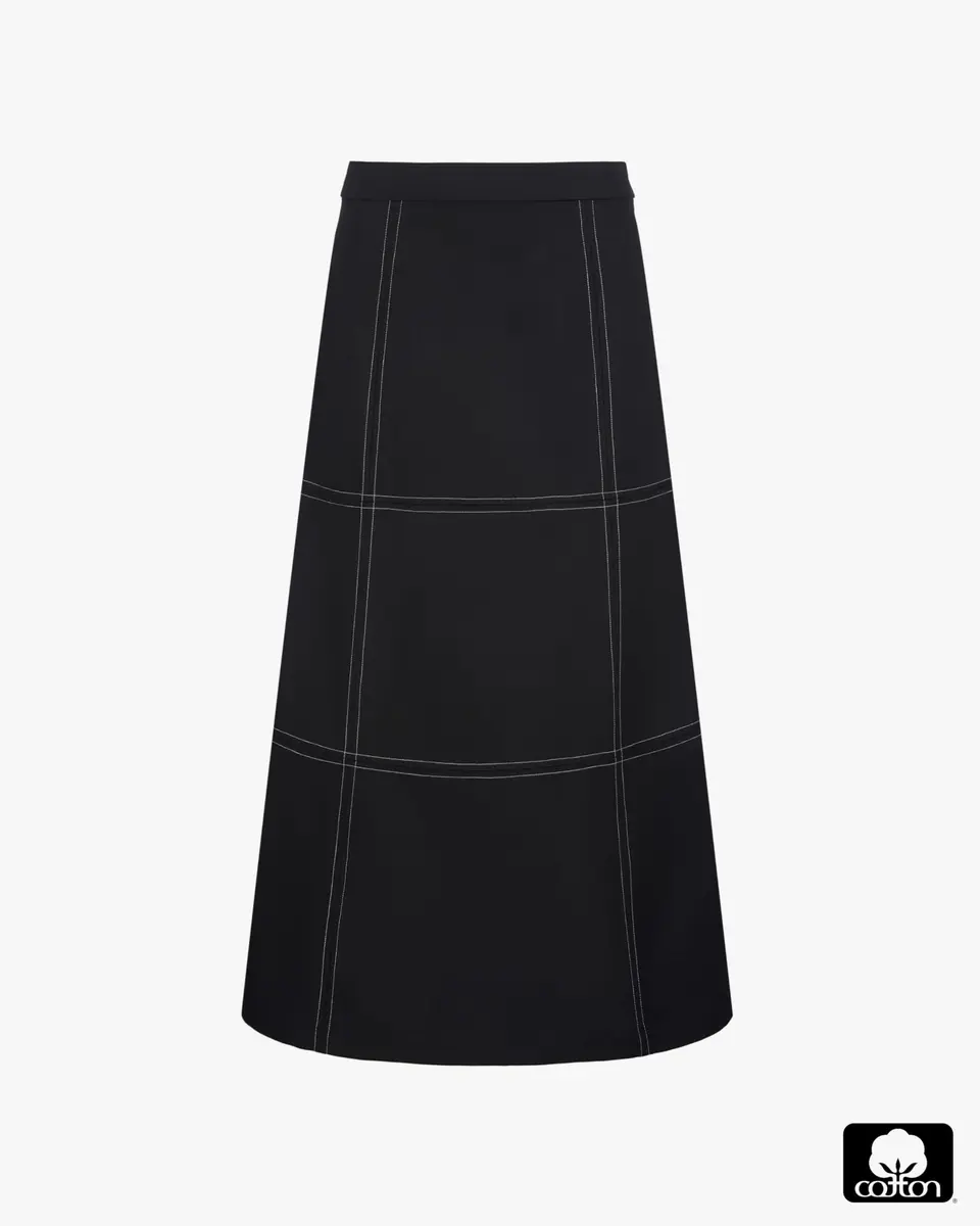 WEWOREWHAT A-line Contrast Stitch Skirt 8 | Mid-Rise Cotton Blend for Women - view 2