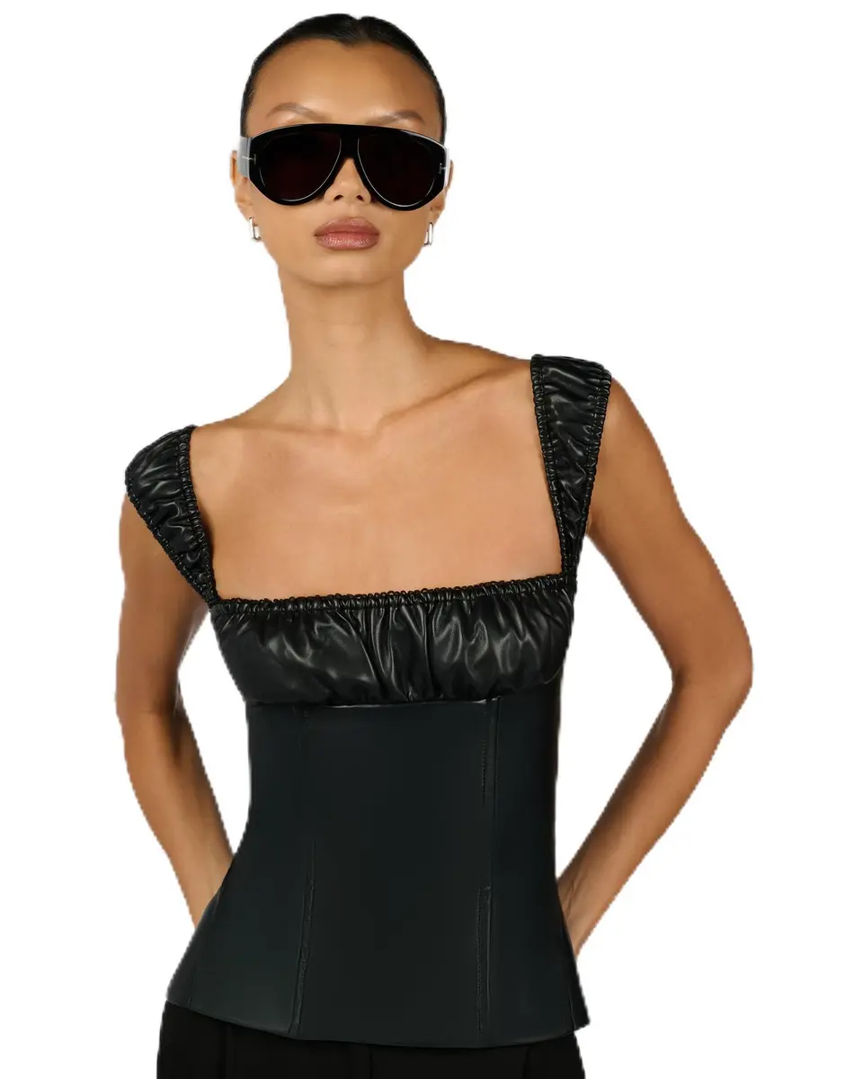 WEWOREWHAT Women's Wide Strap Ruched Cup Corset | Classic Solid Black, Size 8, Imported - main product image
