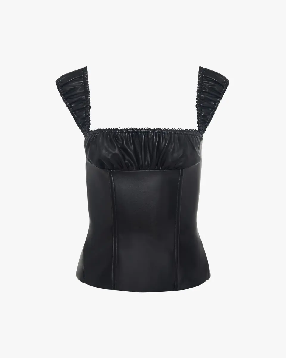 WEWOREWHAT Women's Wide Strap Ruched Cup Corset | Classic Solid Black, Size 8, Imported - view 2