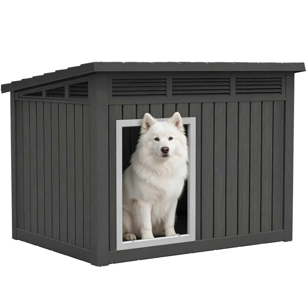 Fancyango Outdoor Dog House for Large Dogs | Weatherproof XL Dog House (Matte Black, 43" L x 33" W x 32" H) - main product image