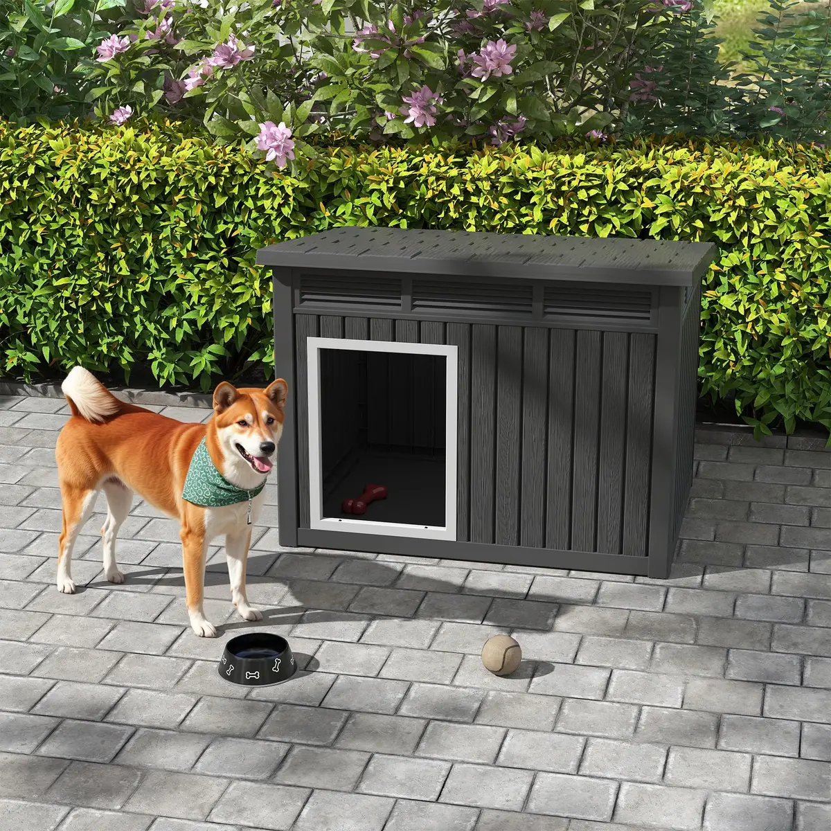 Fancyango Outdoor Dog House for Large Dogs | Weatherproof XL Dog House (Matte Black, 43" L x 33" W x 32" H) - view 5