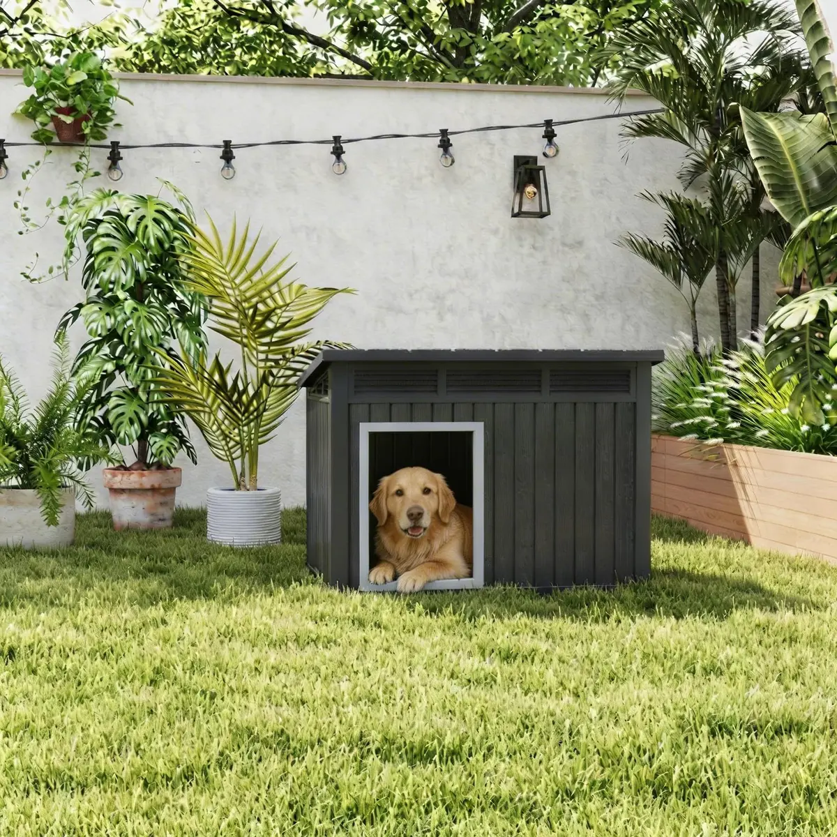 Fancyango Outdoor Dog House for Large Dogs | Weatherproof XL Dog House (Matte Black, 43" L x 33" W x 32" H) - view 6