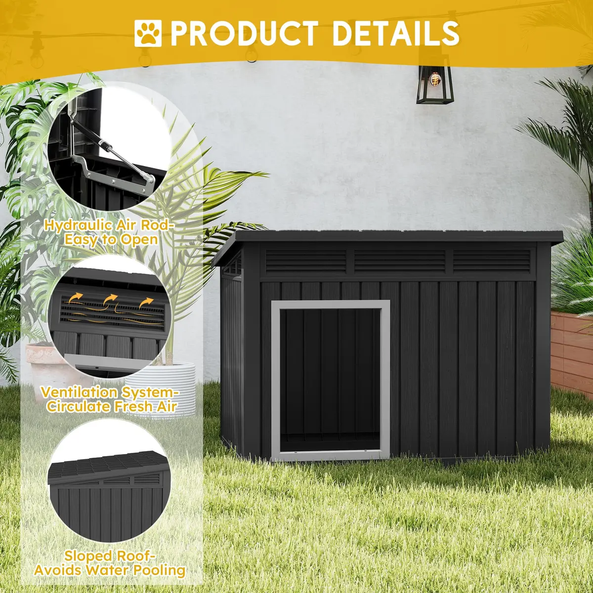 Fancyango Outdoor Dog House for Large Dogs | Weatherproof XL Dog House (Matte Black, 43" L x 33" W x 32" H) - view 2