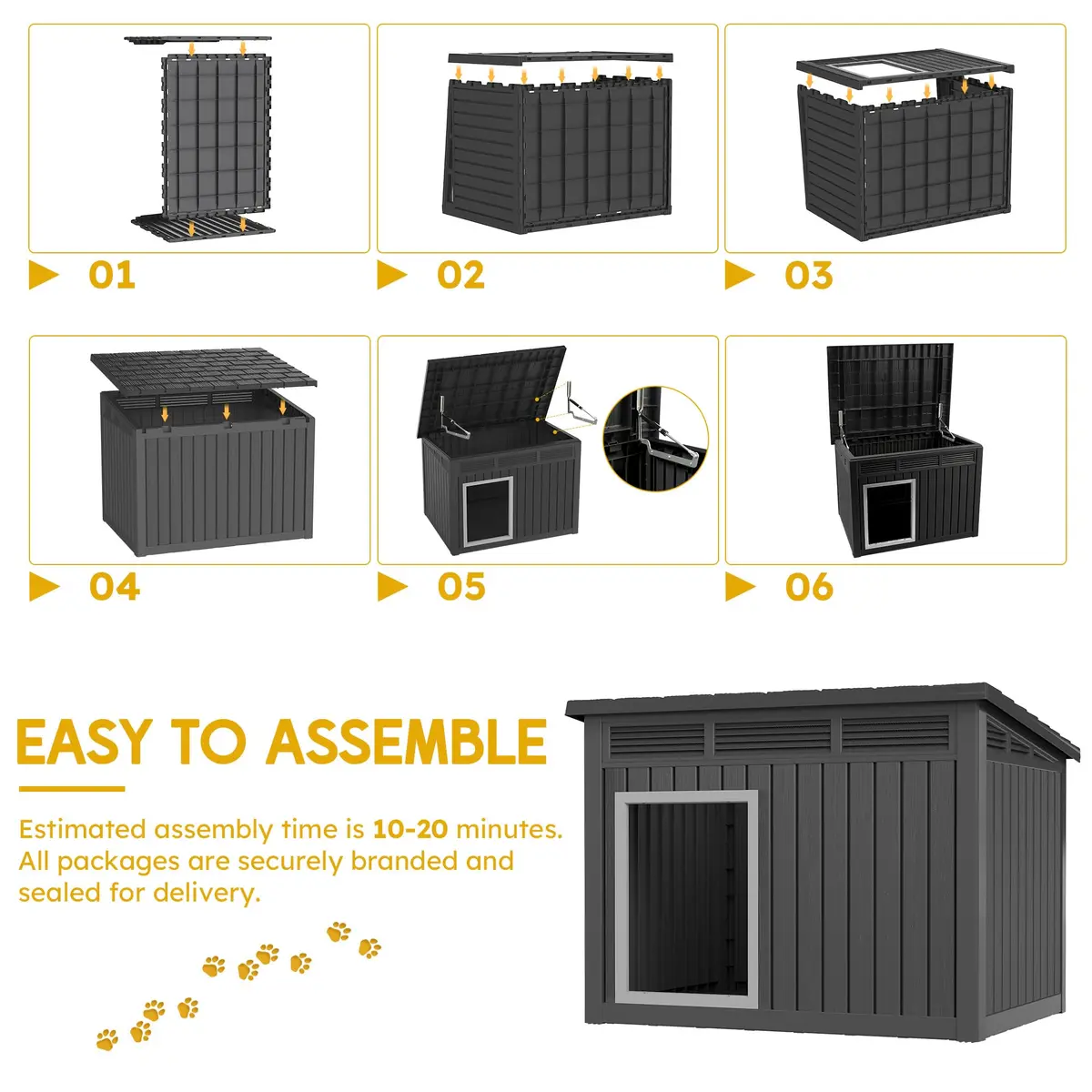 Fancyango Outdoor Dog House for Large Dogs | Weatherproof XL Dog House (Matte Black, 43" L x 33" W x 32" H) - view 3