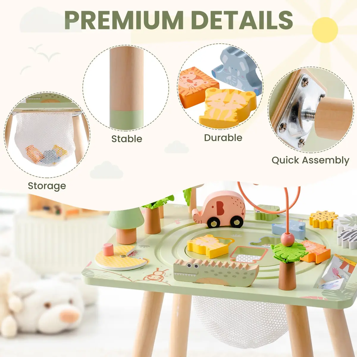 ROBUD Rainforest Activity Table Wooden Montessori Learning Toy 102 cm (40.16 in) | ASTM-Tested Educational Gift for Toddlers - view 2