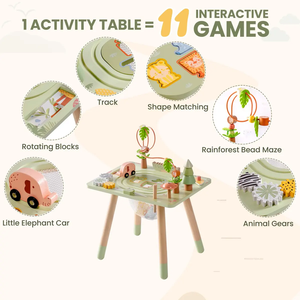 ROBUD Rainforest Activity Table Wooden Montessori Learning Toy 102 cm (40.16 in) | ASTM-Tested Educational Gift for Toddlers - view 4