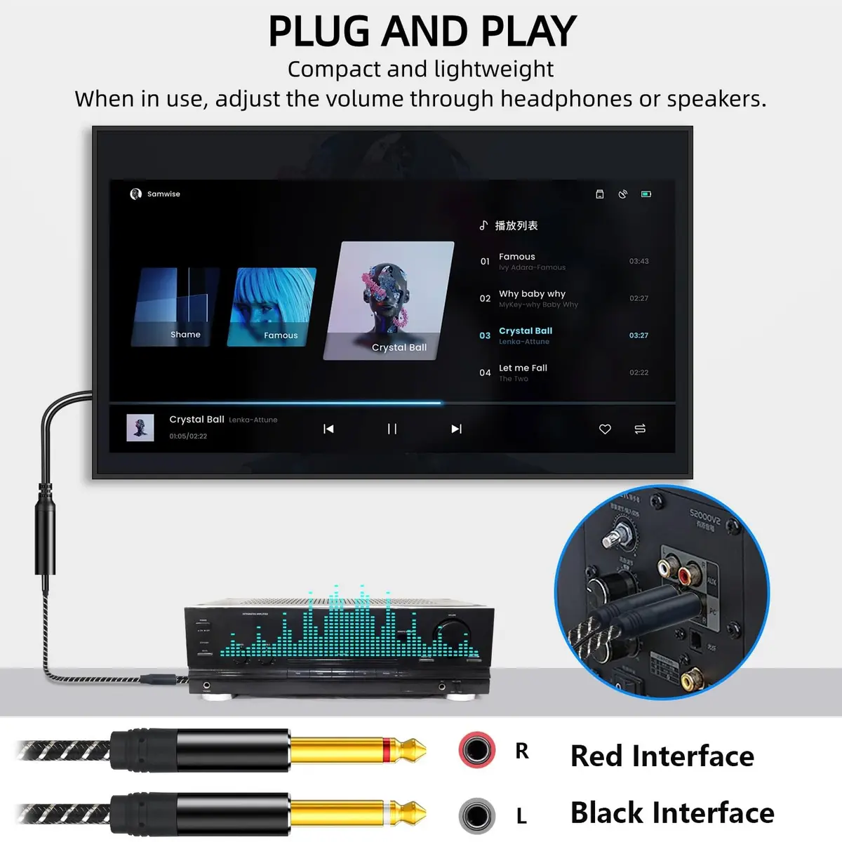 NCGGY 192KHz DAC Optical to Dual 6.35mm (1/4") TS Mono Audio Converter | High-Resolution Digital to Analog Signal - view 5
