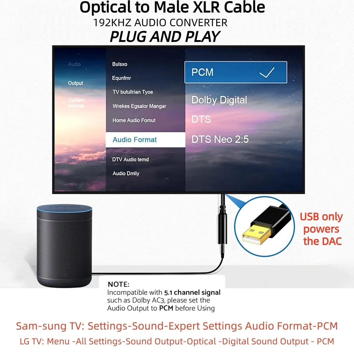 NCGGY 192KHz DAC Optical to XLR Male Converter | Unidirectional Optical to XLR - view 4