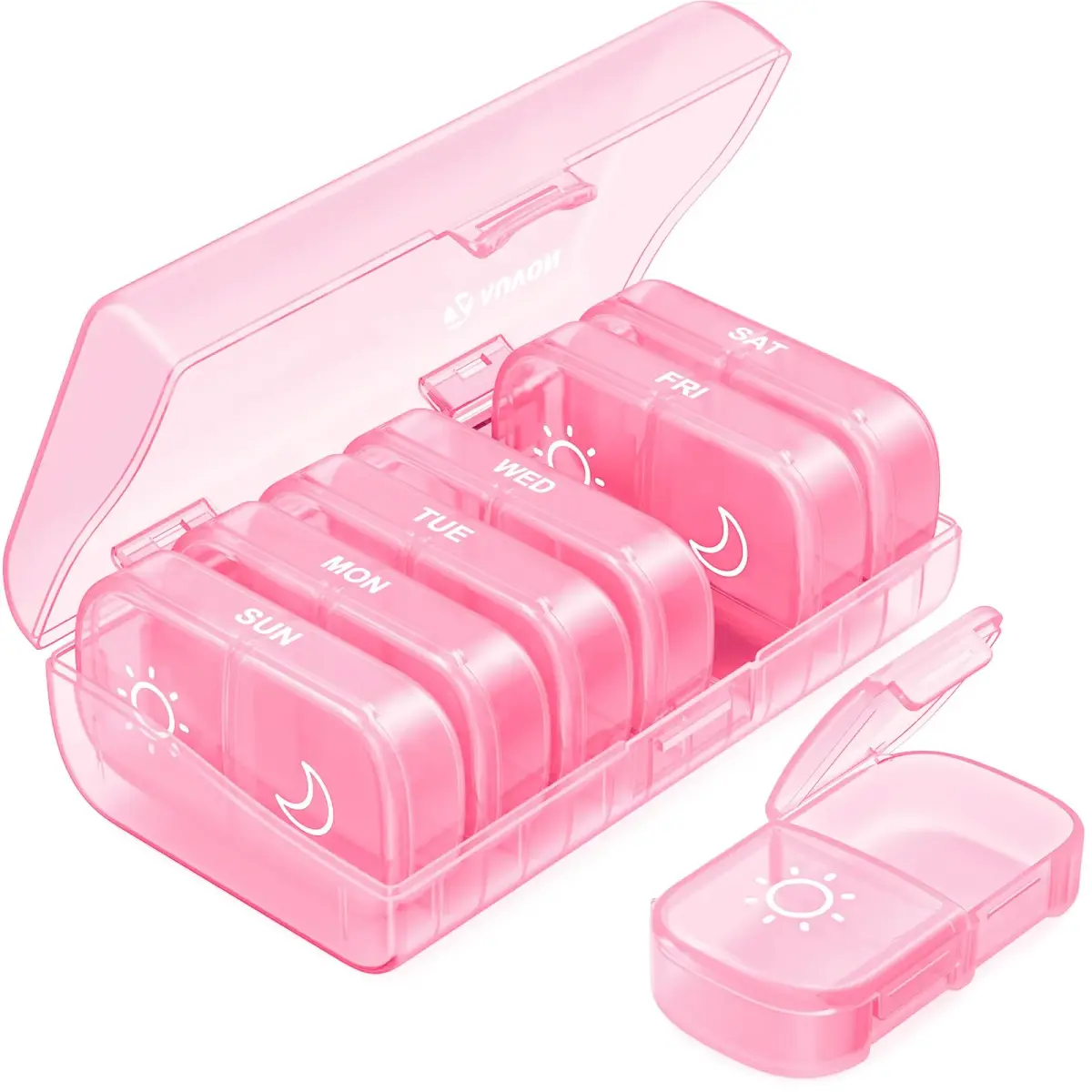 AUVON Weekly Pill Organizer 2 Times a Day, Sakura Pink | Large Compartments, BPA-Free, 14-Compartment Pill Case - main product image