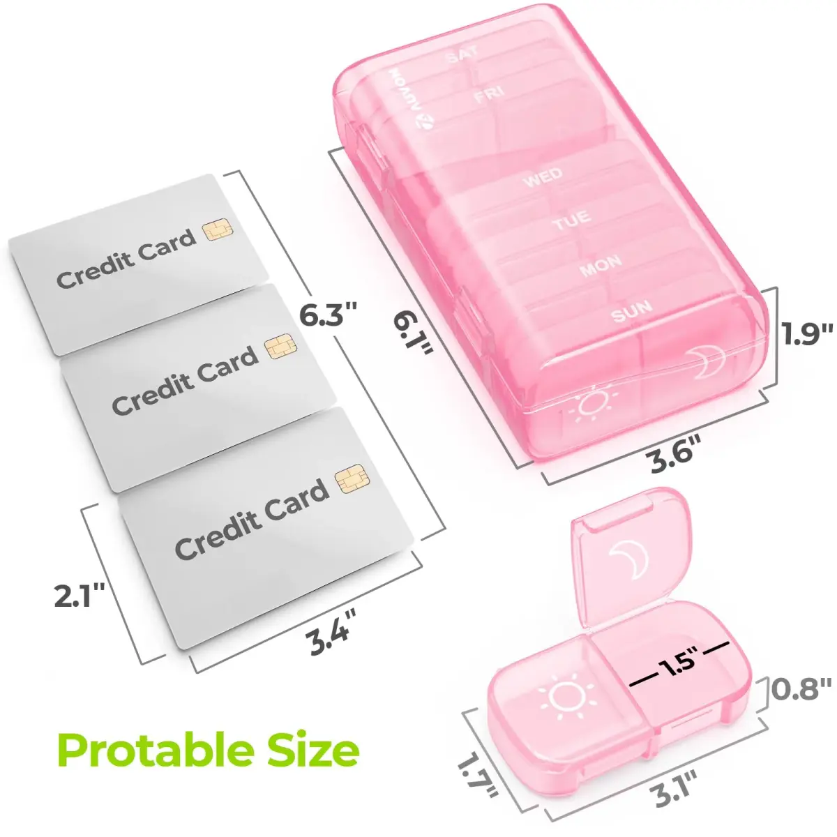 AUVON Weekly Pill Organizer 2 Times a Day, Sakura Pink | Large Compartments, BPA-Free, 14-Compartment Pill Case - view 5