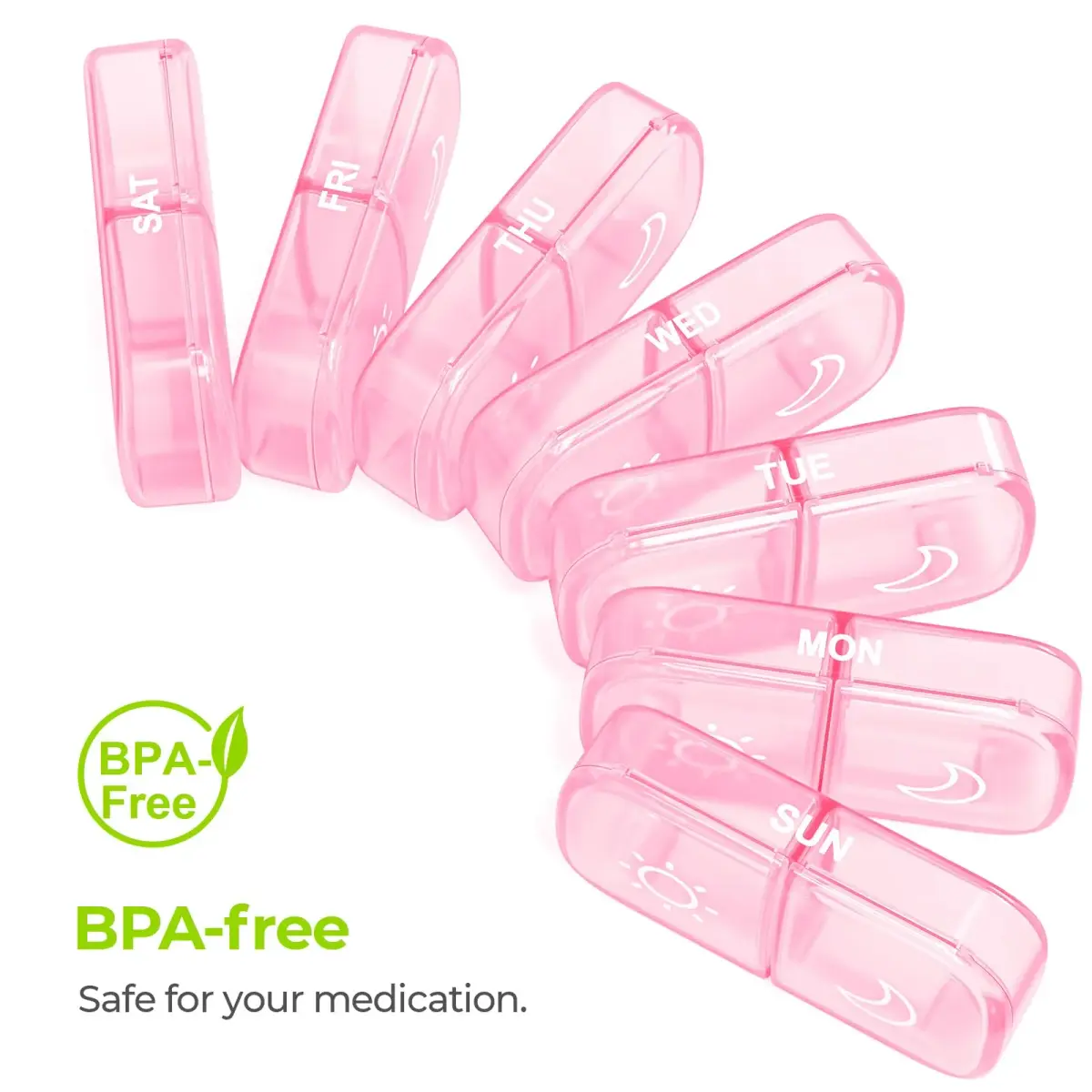AUVON Weekly Pill Organizer 2 Times a Day, Sakura Pink | Large Compartments, BPA-Free, 14-Compartment Pill Case - view 7