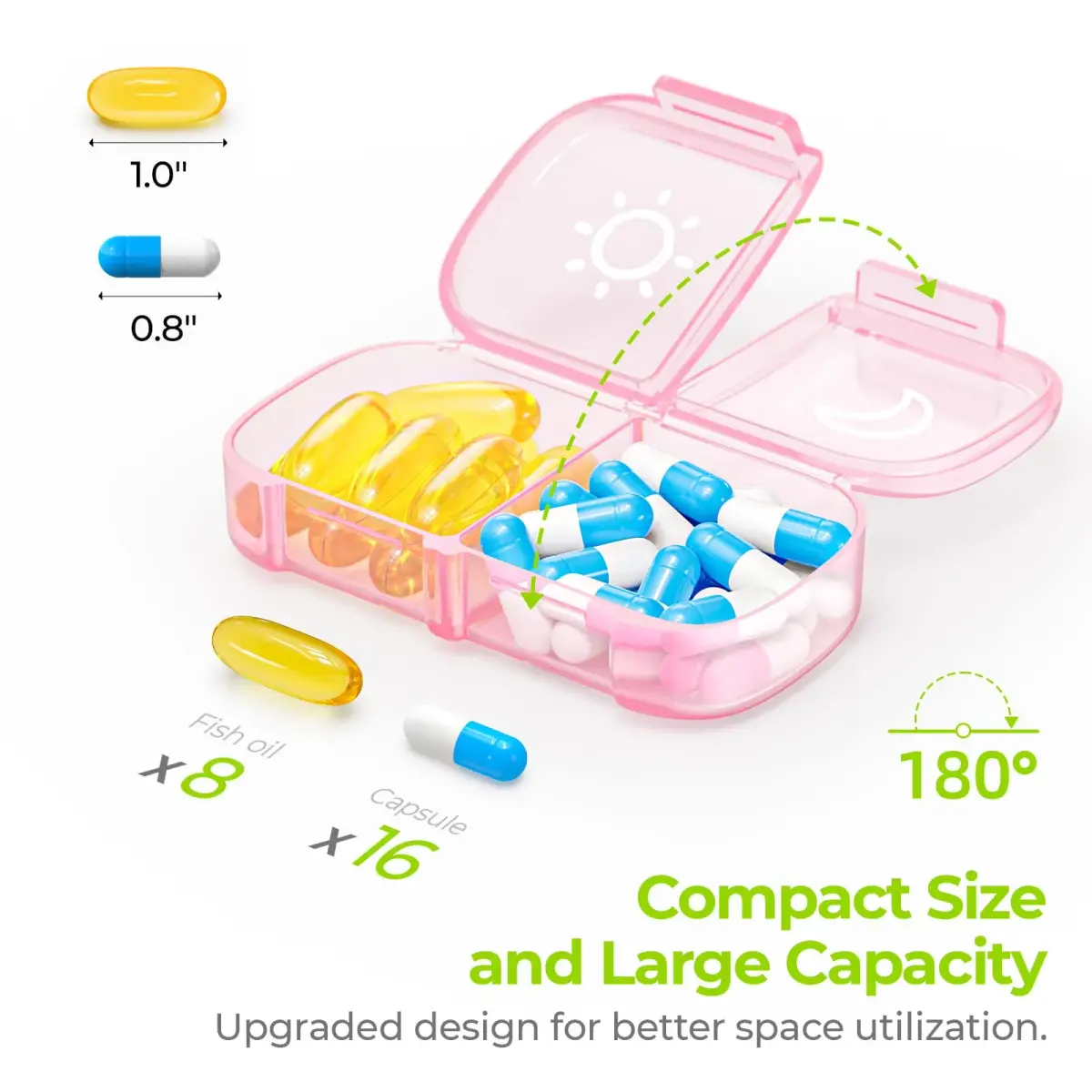 AUVON Weekly Pill Organizer 2 Times a Day, Sakura Pink | Large Compartments, BPA-Free, 14-Compartment Pill Case - view 2