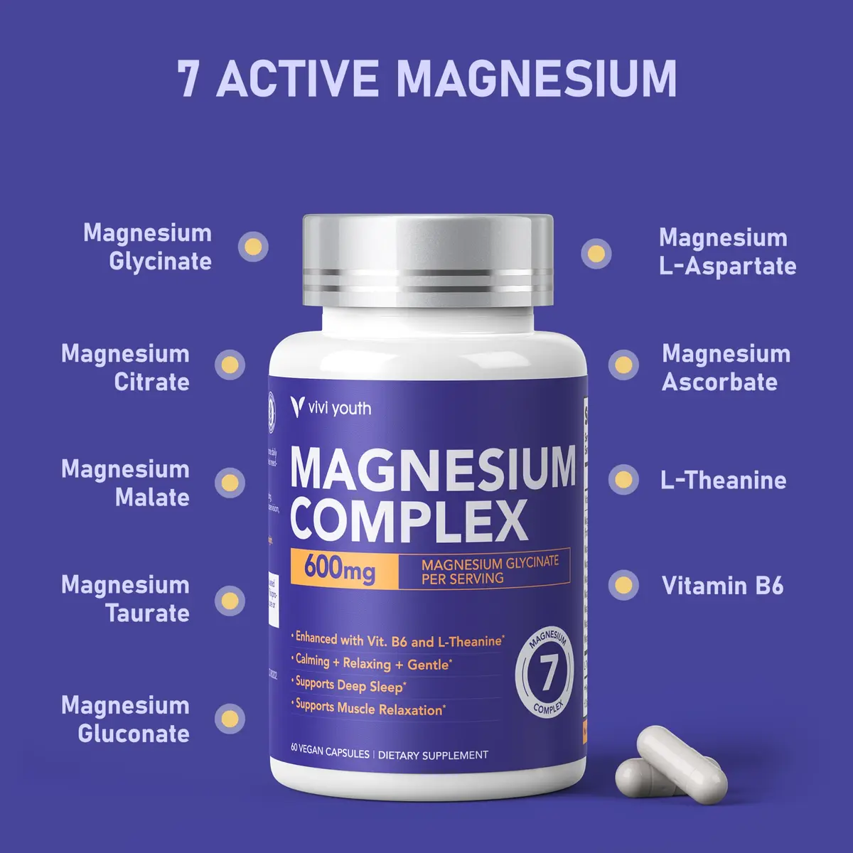 VIVI Youth Magnesium 7 Complex for Women with 600mg Glycinate | Supports Sleep, Energy & Mood - view 5