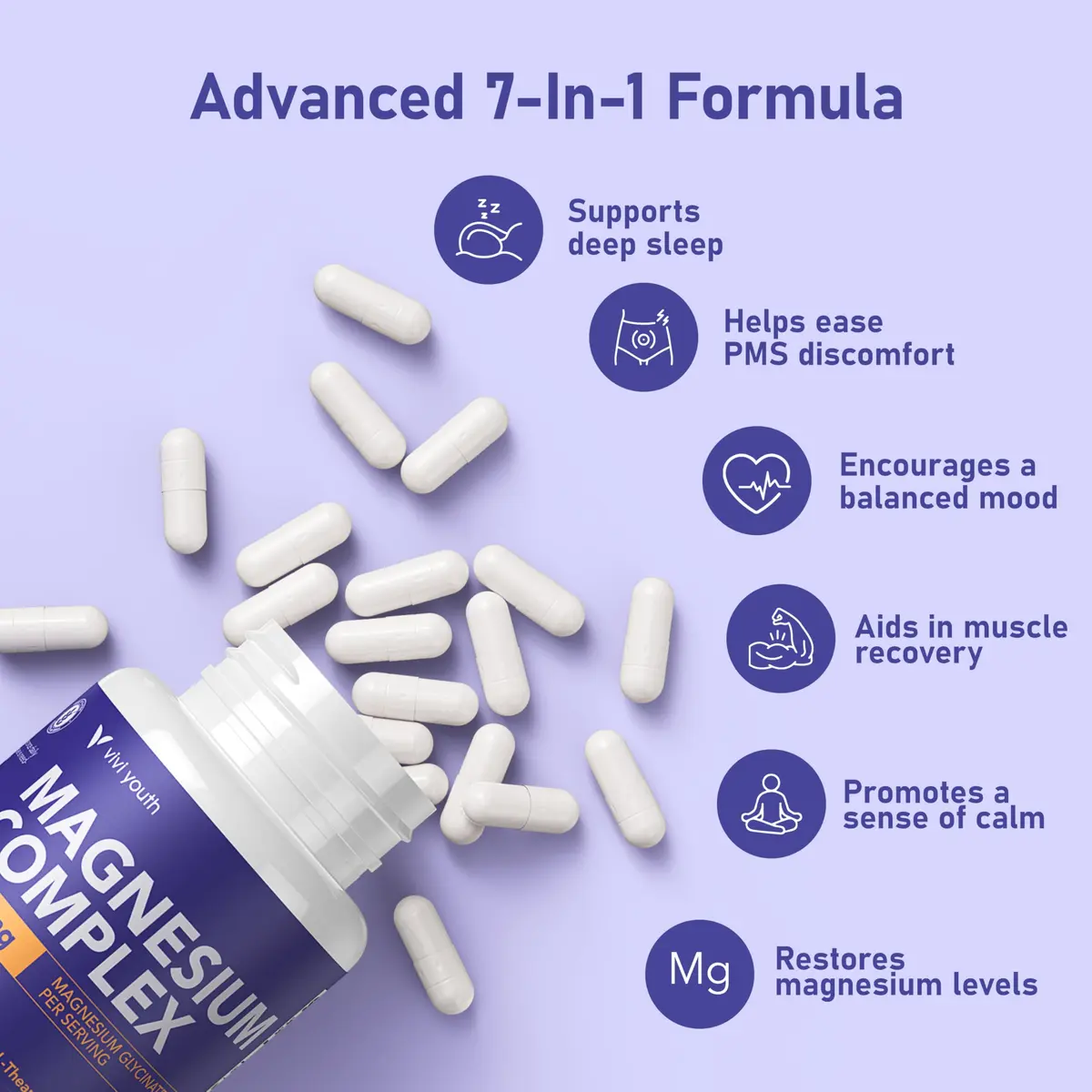 VIVI Youth Magnesium 7 Complex for Women with 600mg Glycinate | Supports Sleep, Energy & Mood - view 8