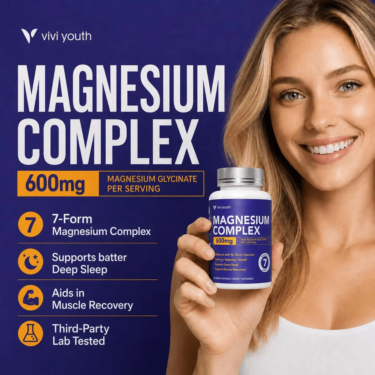 VIVI Youth Magnesium 7 Complex for Women with 600mg Glycinate | Supports Sleep, Energy & Mood - view 2