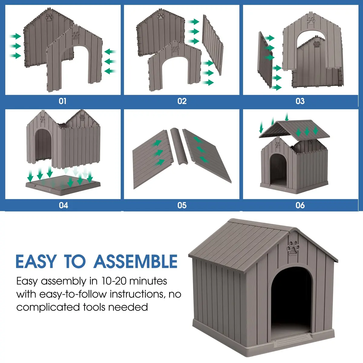 Fancyango Medium Large Dog House Outdoor Indoor | Waterproof Plastic Shelter with Air Vents & Elevated Floor - view 5