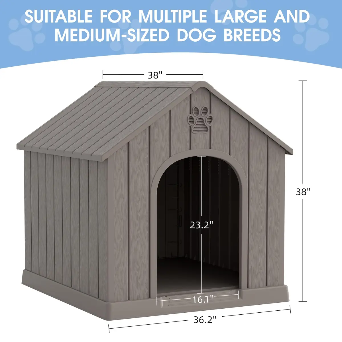 Fancyango Medium Large Dog House Outdoor Indoor | Waterproof Plastic Shelter with Air Vents & Elevated Floor - view 6