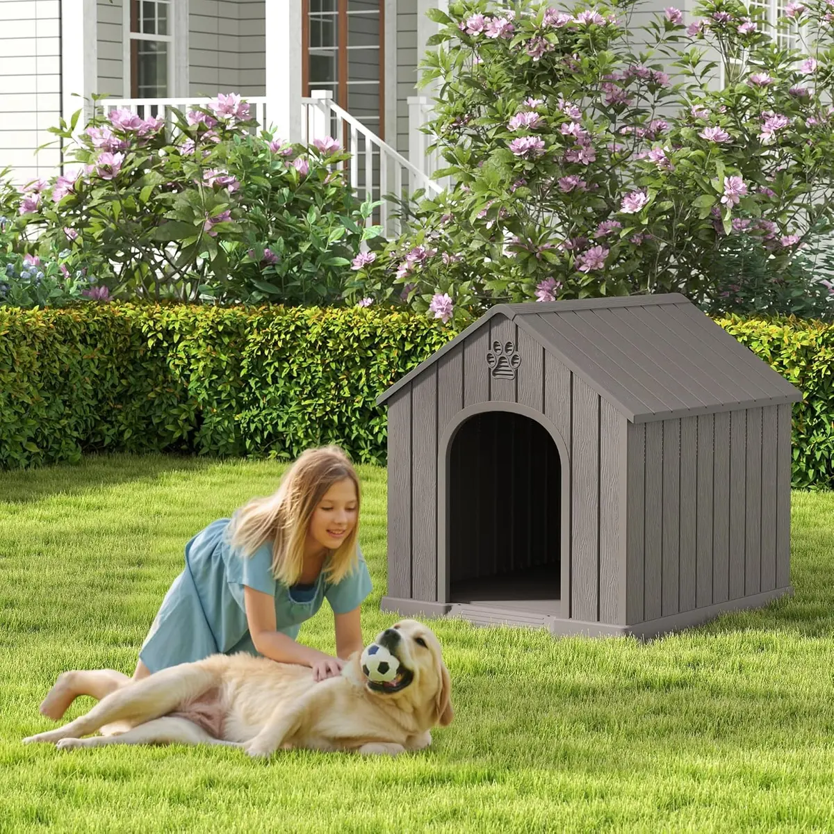 Fancyango Medium Large Dog House Outdoor Indoor | Waterproof Plastic Shelter with Air Vents & Elevated Floor - view 7