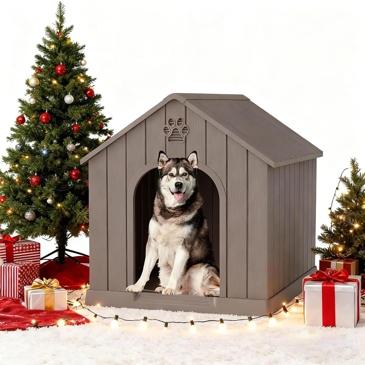 Fancyango Medium Large Dog House Outdoor Indoor | Waterproof Plastic Shelter with Air Vents & Elevated Floor - view 2