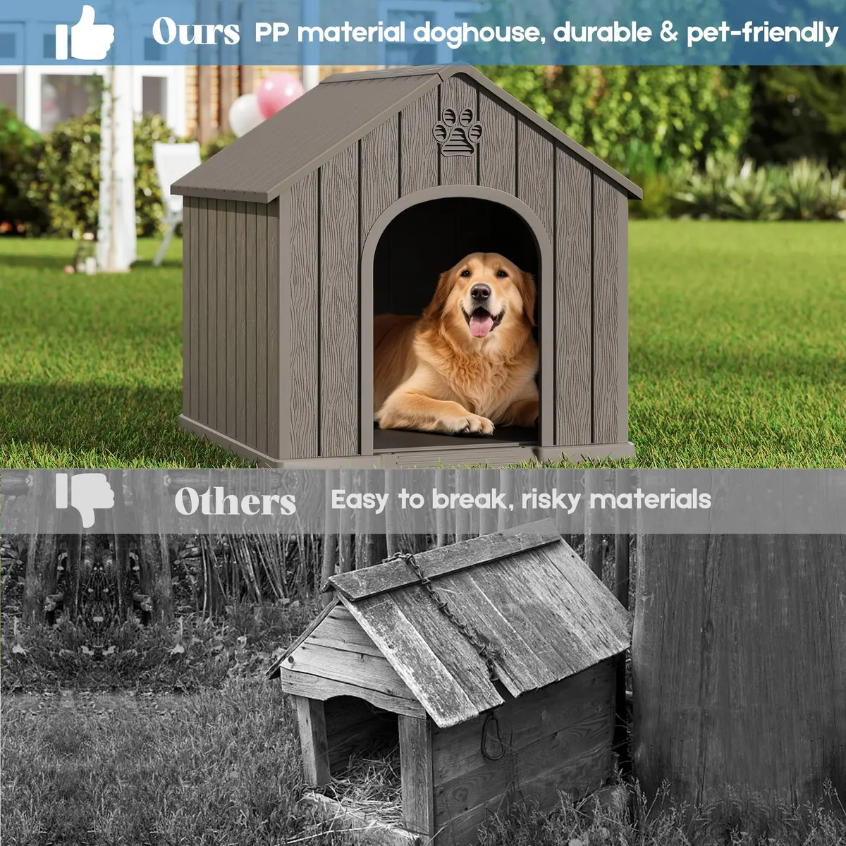 Fancyango Medium Large Dog House Outdoor Indoor | Waterproof Plastic Shelter with Air Vents & Elevated Floor - view 4
