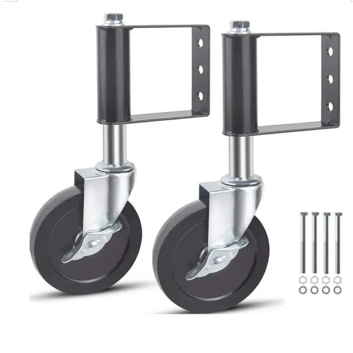 LIBEROLL Heavy Duty Gate Caster 10.16 cm (4 Inches) Rubber Wheel | Spring Loaded Swivel Caster for Wooden Gates, 113 kg (250 LBS) Load Capacity - main product image