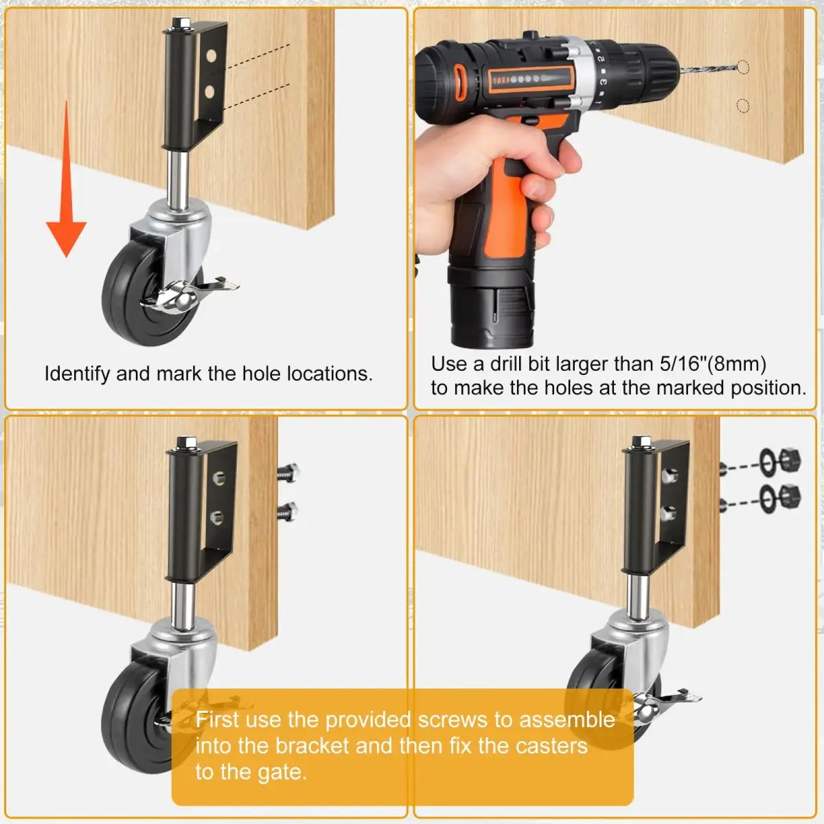 LIBEROLL Heavy Duty Gate Caster 10.16 cm (4 Inches) Rubber Wheel | Spring Loaded Swivel Caster for Wooden Gates, 113 kg (250 LBS) Load Capacity - view 3