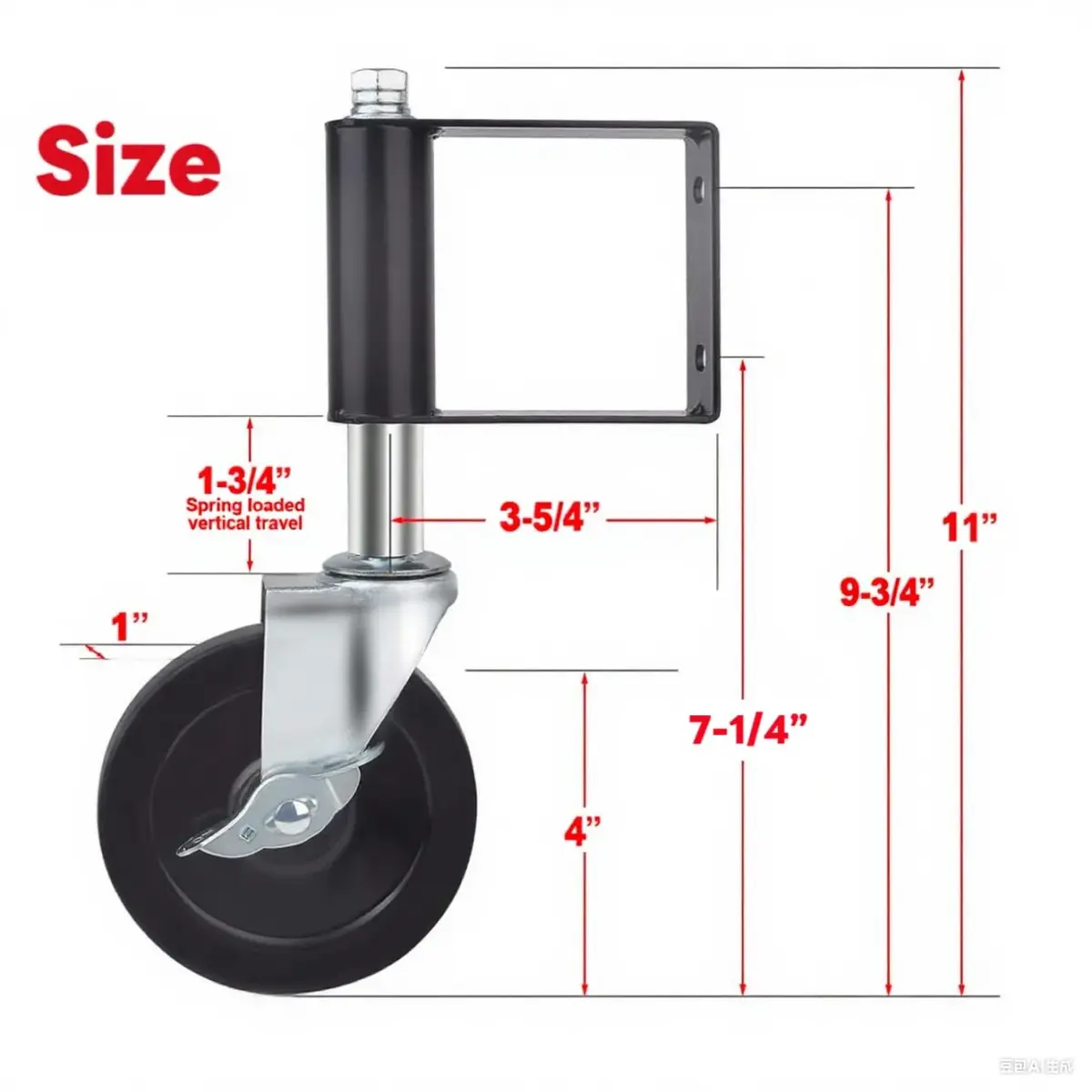 LIBEROLL Heavy Duty Gate Caster 10.16 cm (4 Inches) Rubber Wheel | Spring Loaded Swivel Caster for Wooden Gates, 113 kg (250 LBS) Load Capacity - view 4
