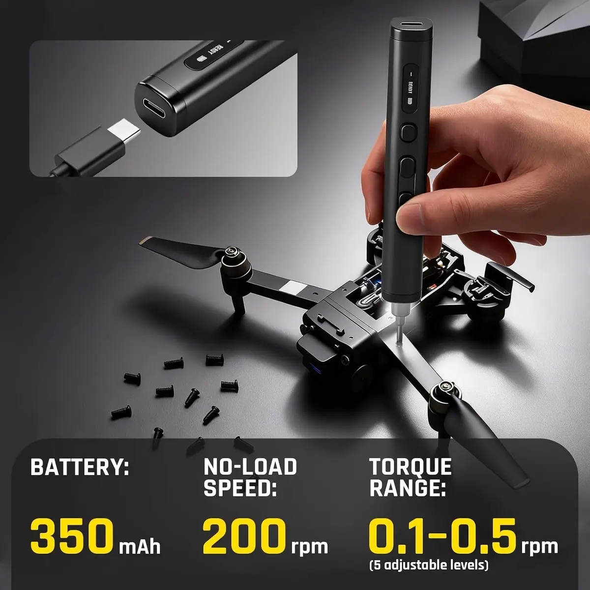 GRENPRO 78-in-1 Precision Cordless Electric Screwdriver with LED Display | 5-Speed, 0.1-0.5N·m Torque, 200RPM, USB-C - view 4