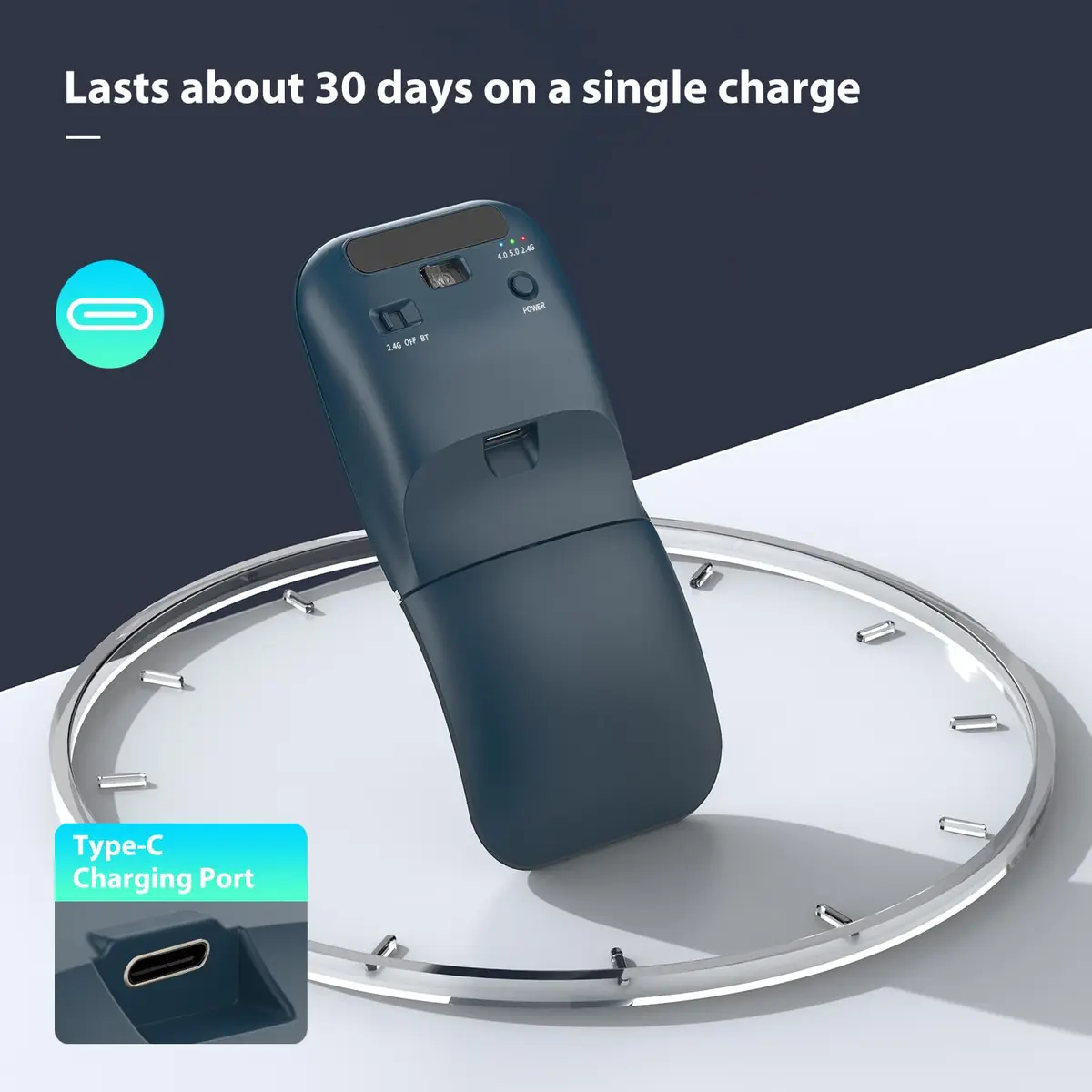 NYIEFADA Bluetooth Wireless Arc Travel Mouse 2.4G & Bluetooth 5.0 | Foldable, Rechargeable, Multi-Device - view 6