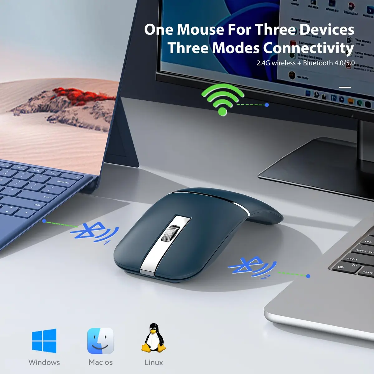 NYIEFADA Bluetooth Wireless Arc Travel Mouse 2.4G & Bluetooth 5.0 | Foldable, Rechargeable, Multi-Device - view 3