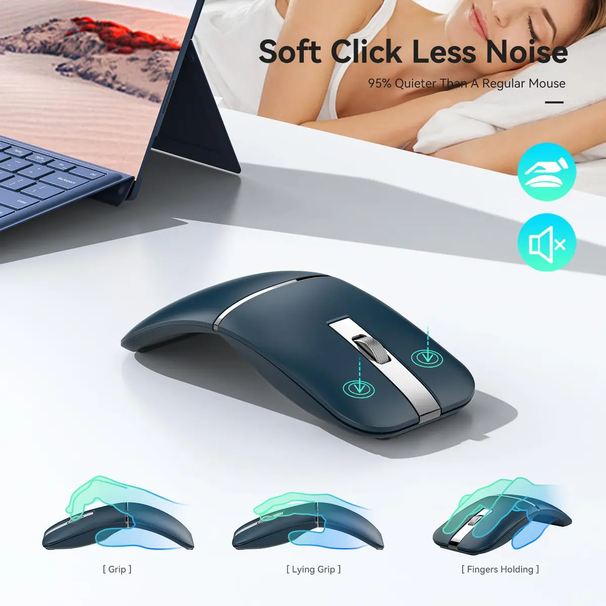 NYIEFADA Bluetooth Wireless Arc Travel Mouse 2.4G & Bluetooth 5.0 | Foldable, Rechargeable, Multi-Device - view 4
