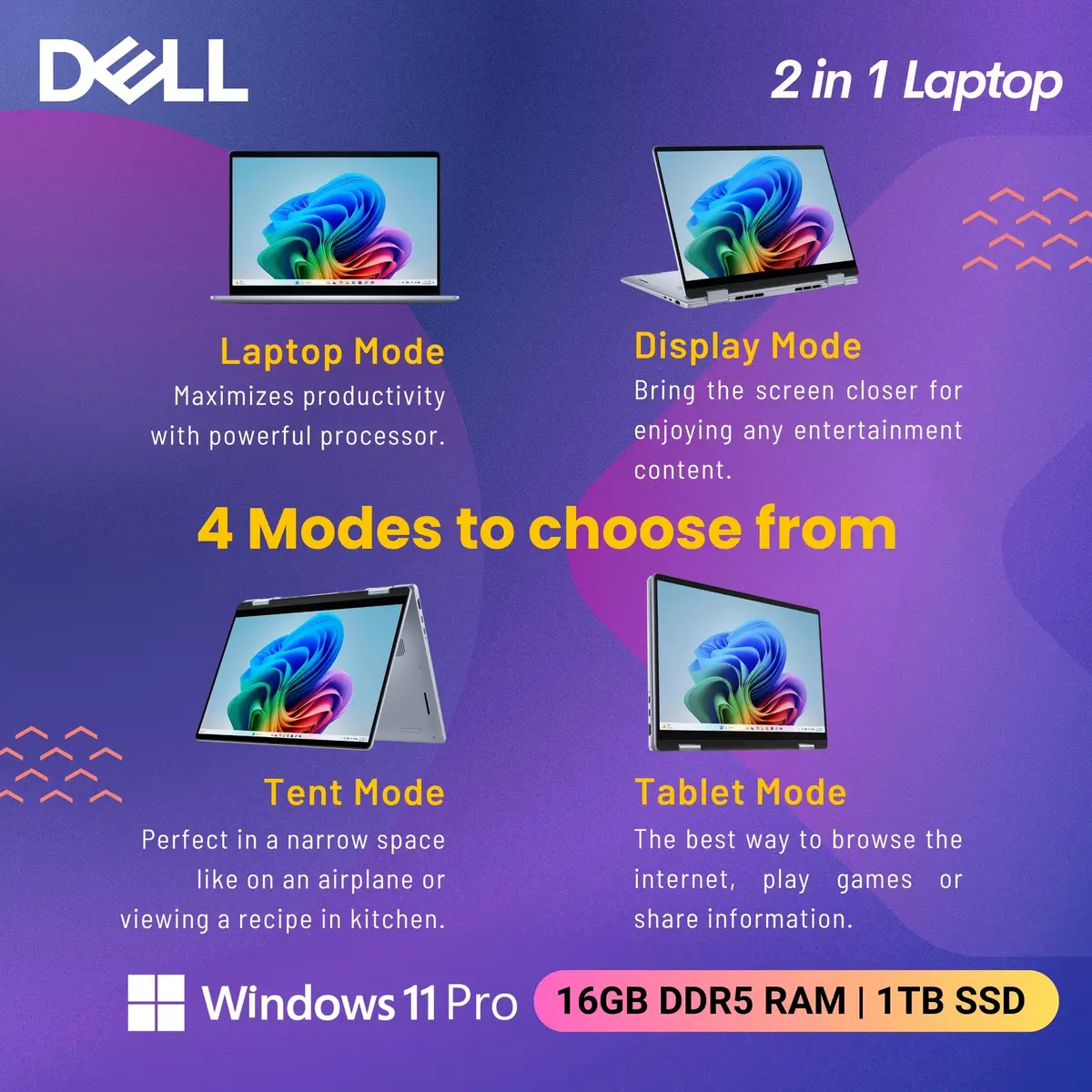 Dell 14 Plus 2-in-1 AI Ready Laptop 14 inch 2K Touchscreen | Core Ultra 7, 16GB DDR5, 1TB SSD - view 5
