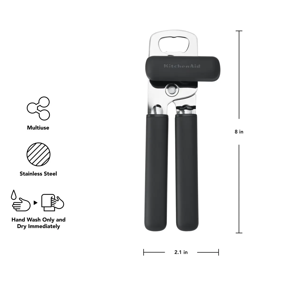 KitchenAid Multifunction Can Opener | Stainless Steel, 8-Inch, Ergonomic Handles for Effortless Use - view 2
