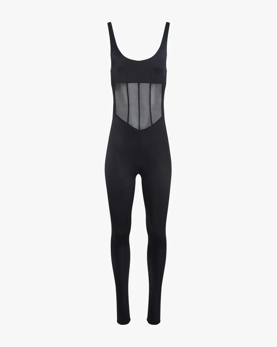 WEWOREWHAT Women's Spandex Sheer Panel Bodysuit X-Small | Black, Sleeveless, Solid, Imported - view 4
